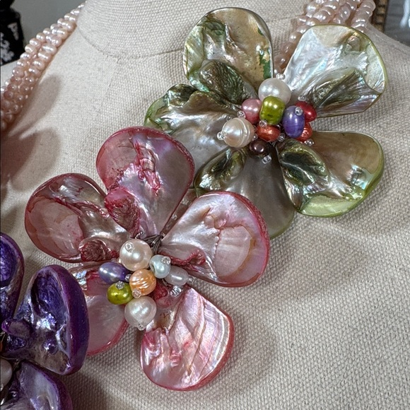 Floral Multicolor Statement Necklace - Picture 3 of 6